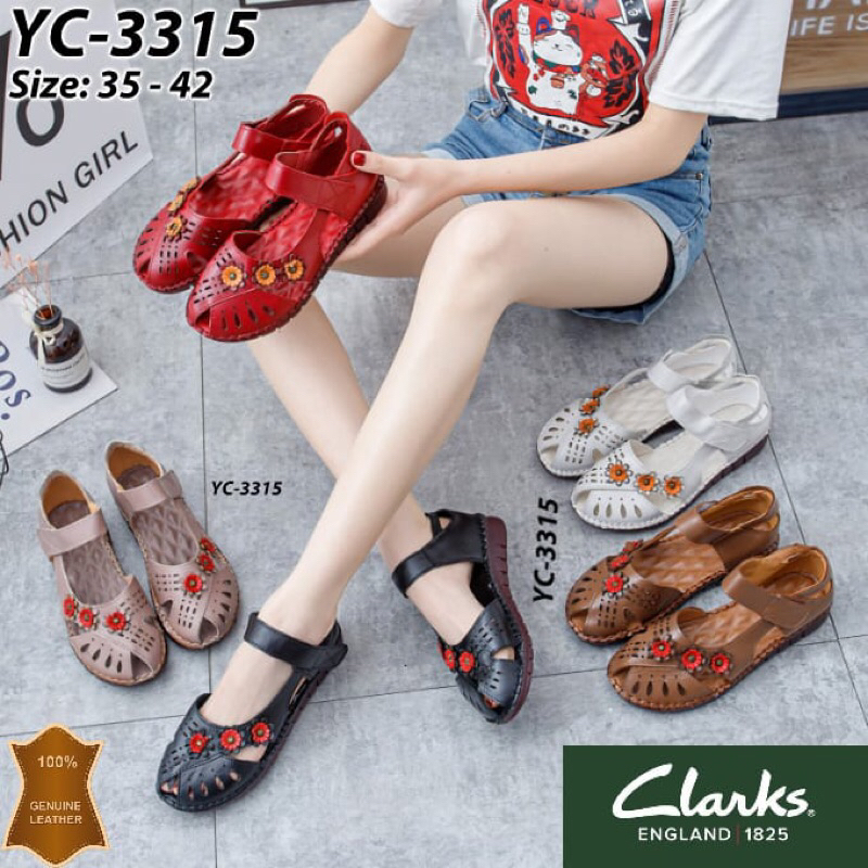 Sepatu wanita CRLK YC3315 Un Adorn Strap Flower Kulit Asli Sapi 100% Import