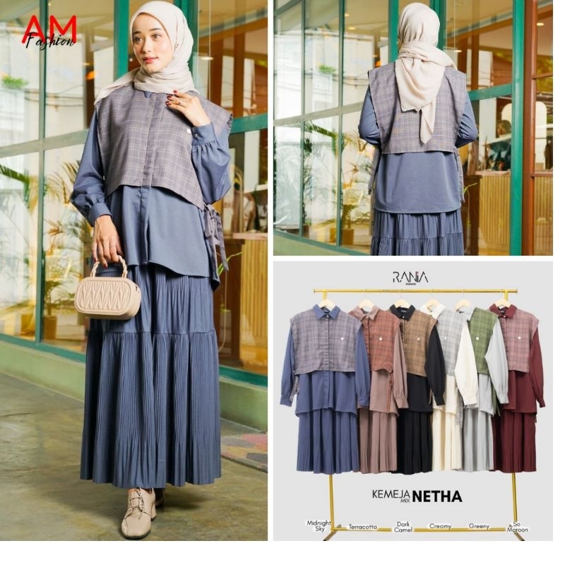 One Set Setelan Rok Plisket Prisket Premium Polos Wanita Netha Mix