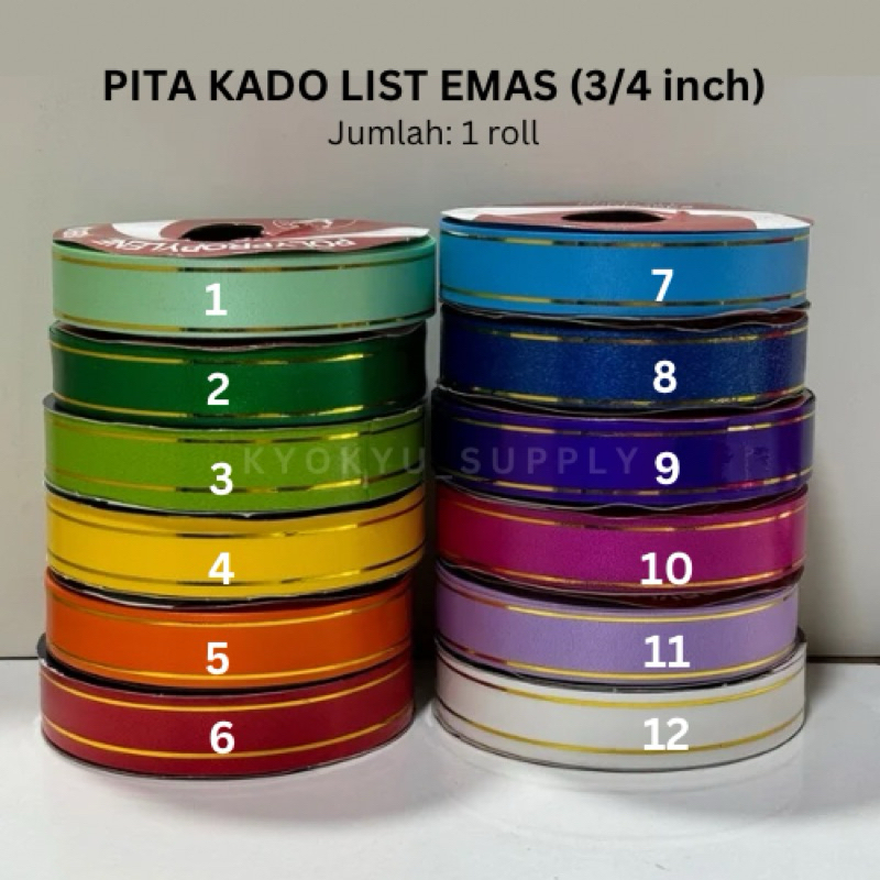 

Pita Kado Jepang List Emas Gold 3/4 inch per roll