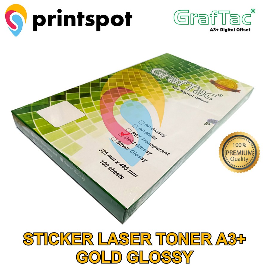 

Graftac Sticker Vinyl Silver Gold Digital Print Laser Toner A3+ Stiker Anti Air Tidak Mudah Sobek Pack
