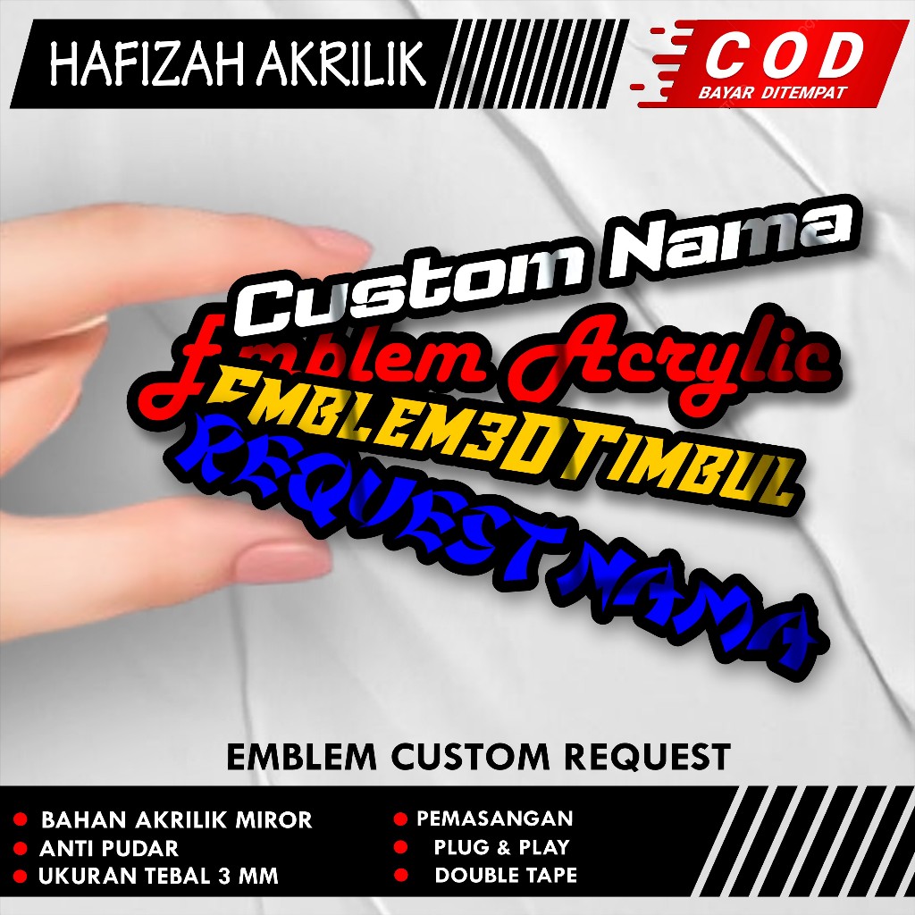 Emblem Custom / Akrilik Custom / CUSTOM / NAMA / TULISAN full akrilik 3D
