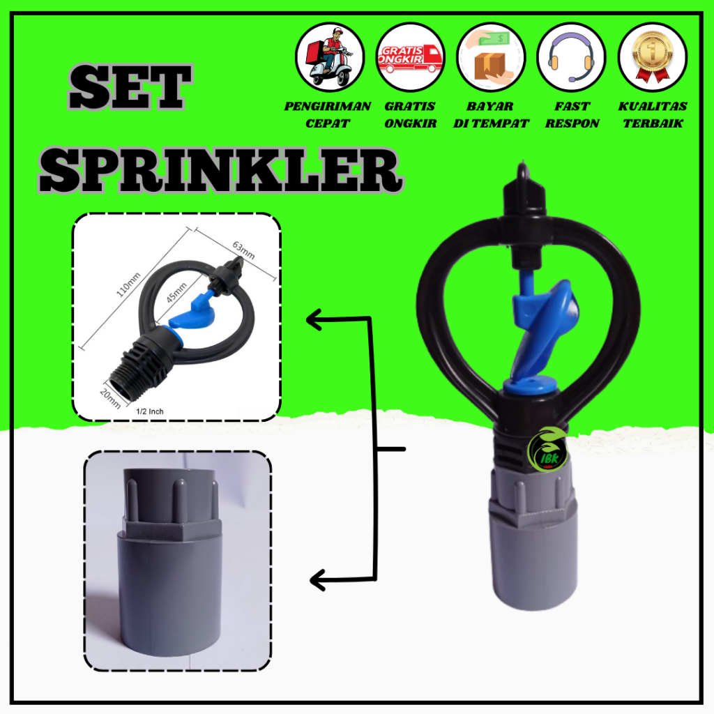 1Set Sprinkler Pertanian Sprinkler Kupu Kupu + Drat Ukuran 1/2 ×3/4 inchi INBEKEN
