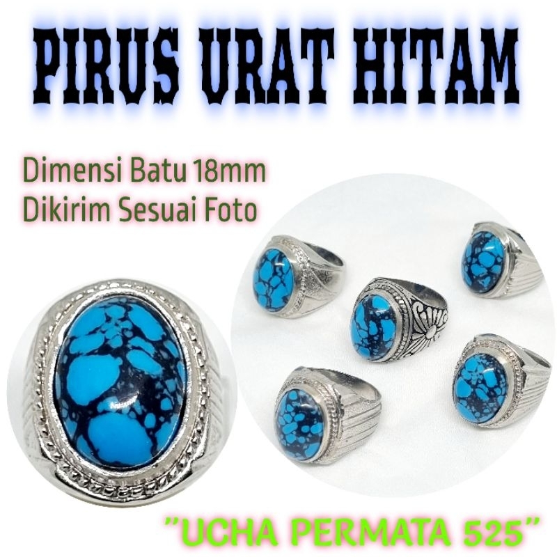 cincin pirus blue fancy urat hitam / batu akik pirus persia biru / pirus mesir ceplok kuro