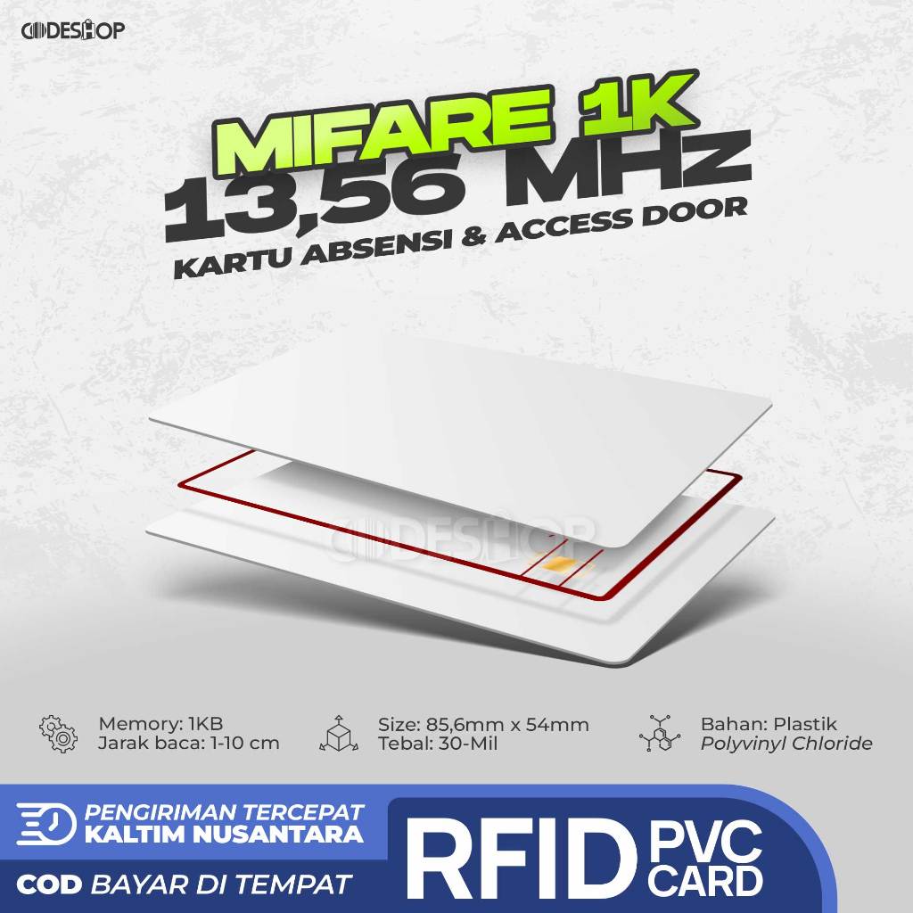 

Kartu RFID Mifare 13.56 MHz 1K HF ISO IEC14443A Akses Read Only ID Card Printer