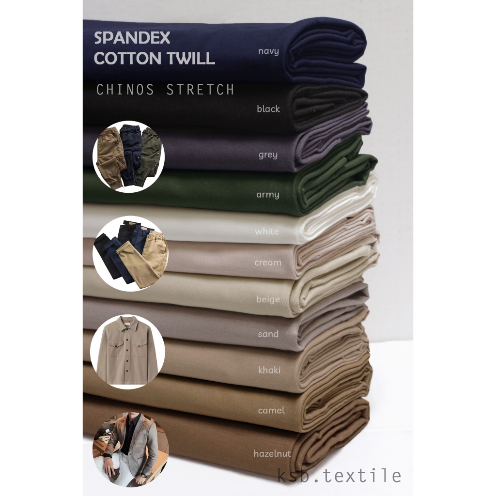 Kain Chino Cotton Twill Stretch Sueding Eceran - Per 1 Dan 1.4 Meter
