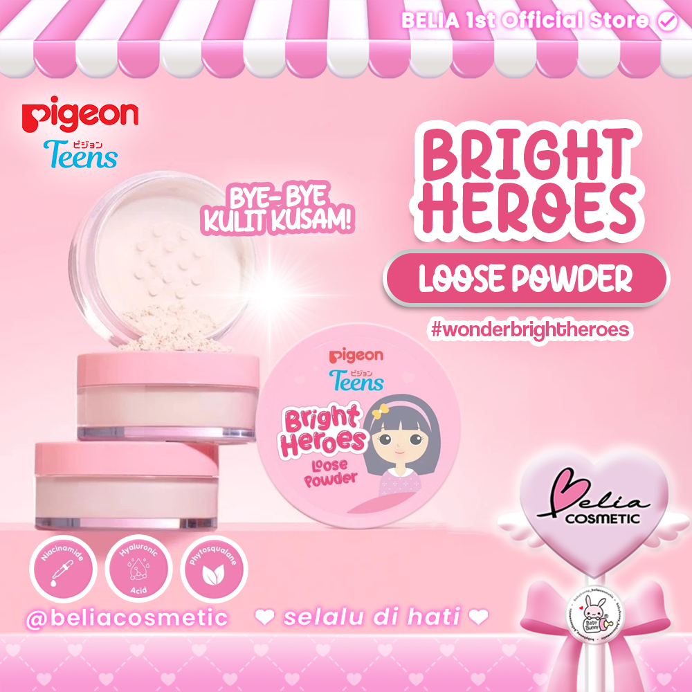 ❤ BELIA ❤ PIGEON TEENS Bright Heroes Loose Powder 12gr | Bedak Tabur Remaja | Ringan, mencerahkan