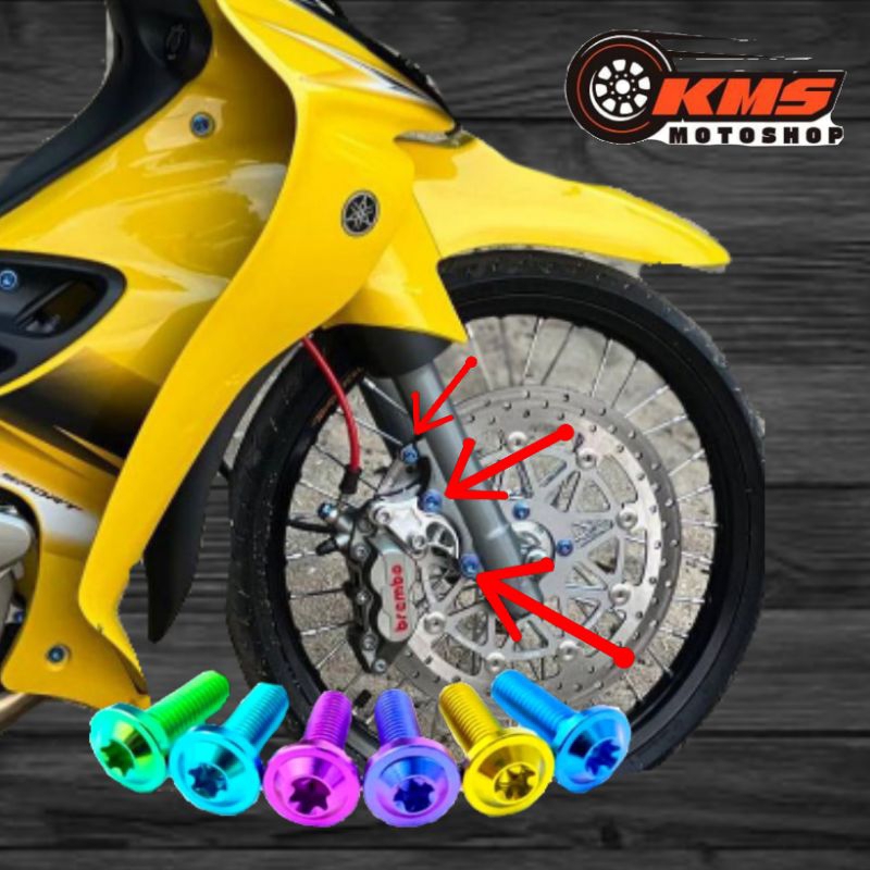 baut titanium breket kaliper shock fizr plus baut breket slang rem satu set 3 biji