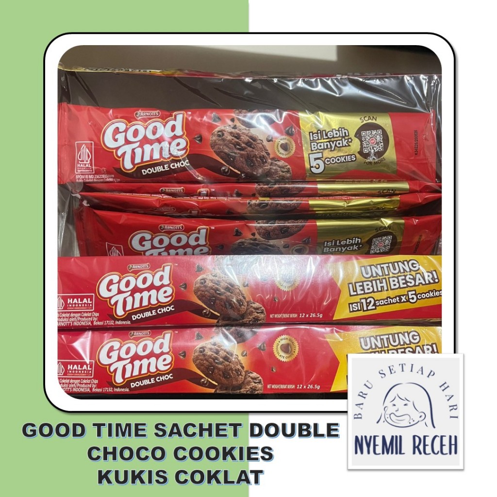 

Good Time isi 12 Sachet Double Choco Cookies Kukis Coklat isi 12pcs X 26.5Gr