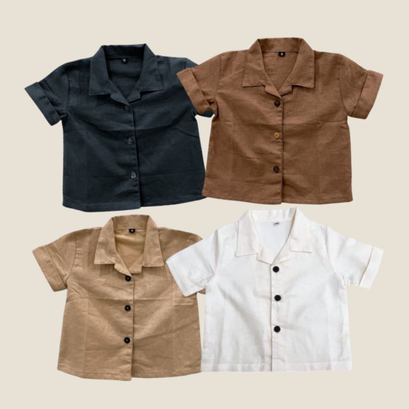 baju atasan anak sirt lengan pendek kain linen  umur 1-7 tahun
