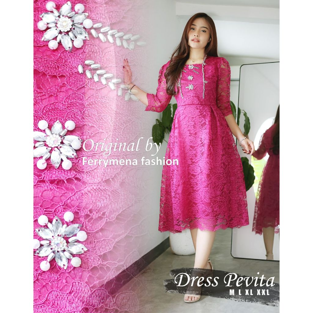 Dress Brokat Remaja Kekinian Viral Gaun Natal Mewah Elegan Dress Aline