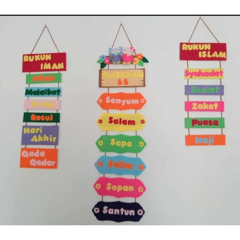 1 paket pajangan kelas rukun iman rukun islam flanel