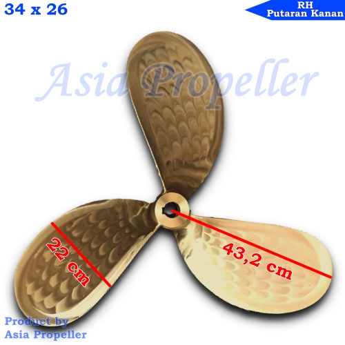 Propeller / baling baling kapal kuningan Ukuran 34 x 26 Putaran Kanan (RH) 3 Daun - Asia Propeller