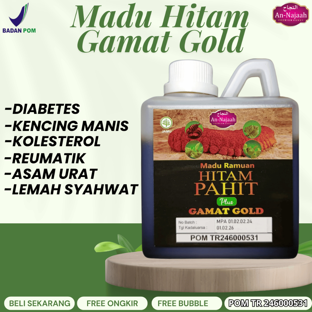 

Madu Hitam Pahit Gamat Gold Plus Insulin Sambiloto Propolis An-Najaah Original Bpom 500 Gram
