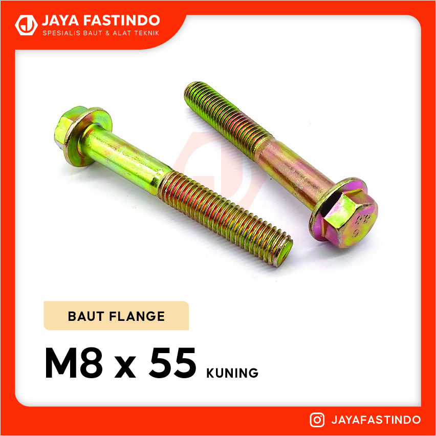 FLANGE BOLT M8x55 P1.25 / BAUT FLANGE M8x55 / BAUT TOPI M8x55 KUNING [KUNCI 12]