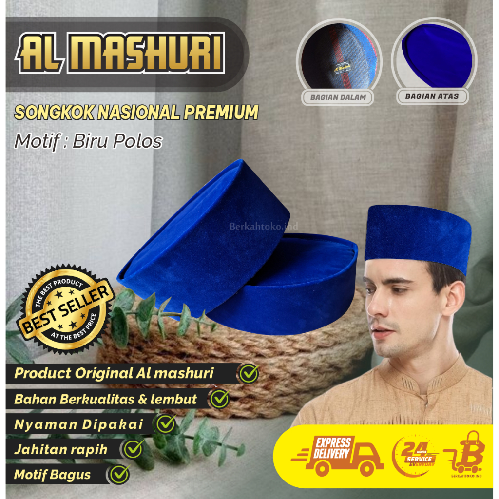 PECI BIRU POLOS SONGKOK BIRU POLOS AL MASHURI EXCLUSIVE