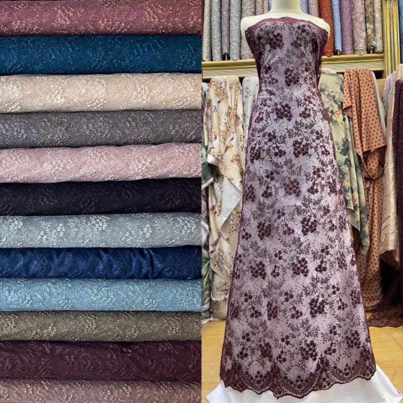 Kain Bahan melisa payet bordir/tile bordir/tile payet bordir/tile sequin