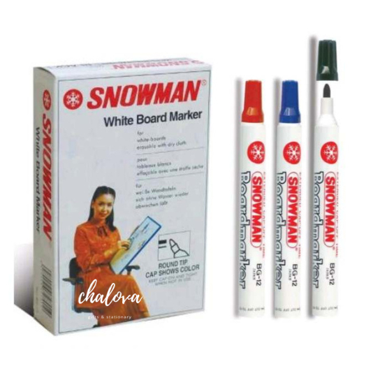 

[LUSIN] SPIDOL WHITEBOARD SNOWMAN SPIDOL PAPAN TULIS HITAM NON-PERMANEN ISI 12 PCS