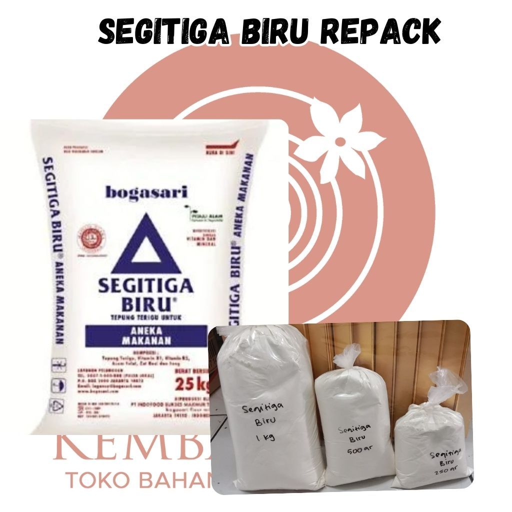 

Terigu segitiga biru 1kg(kiloan)/Tepung terigu protein sedang/tepung segitiga biru repack