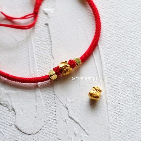Money bag Charm Emas 24k HK Hongkong 999% Gelang Tali Emas Asli Charm yenpao uang Duit - Gold Bracel