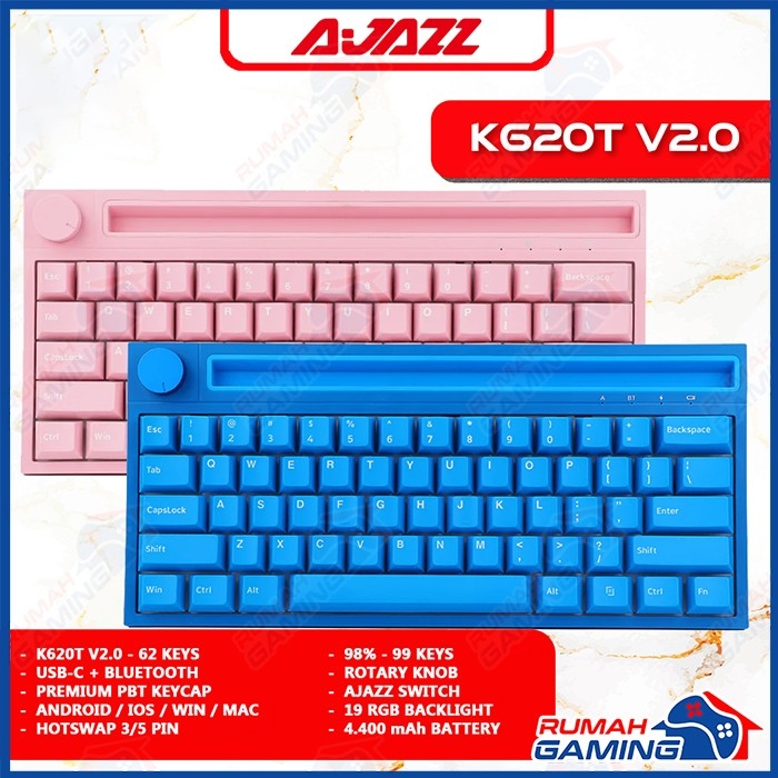 AJAZZ K620T - 60% - 2 Mode - Knob - Hotswap - Mechanical Keyboard