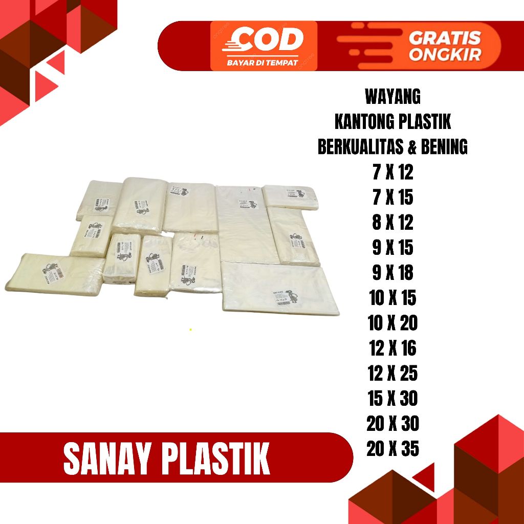 PLASTIK BENING PP WAYANG UKURAN 7X12 7X15 8X12 9X15 9X18 10X15 10X20 12X16 12X25 15X30 20X30 20X35