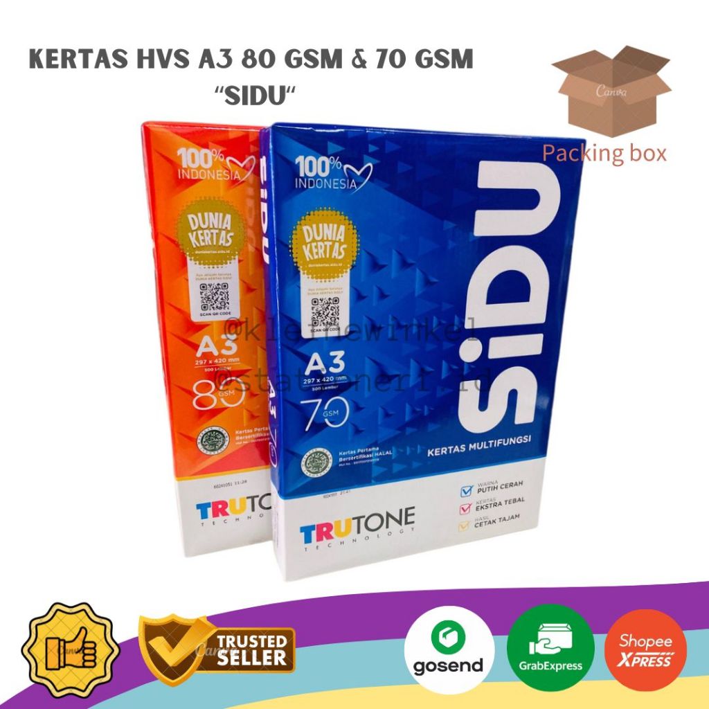 

Kertas HVS A3 SIDU 70gsm & 80gsm isi 500 lembar [ 1 RIM ]