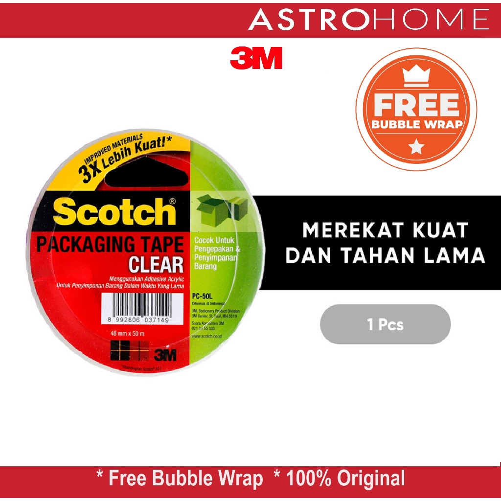 

Isolasi Lakban Selotip Bening Scotch 3M Packaging Tape Clear PC 50L 48mmx50m