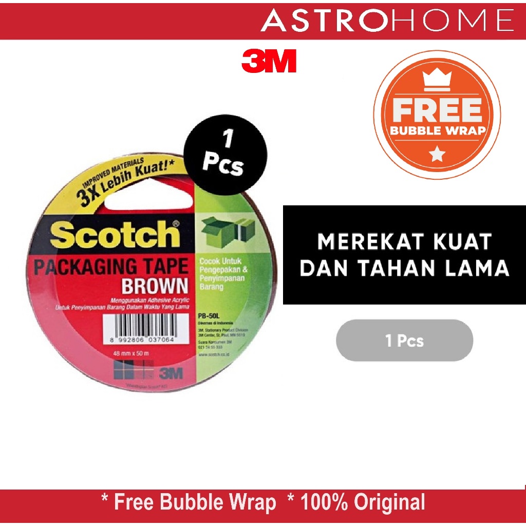 

Isolasi Lakban Selotip Cokelat Scotch 3M Packaging Tape Brown PB 50L 48mmx50m