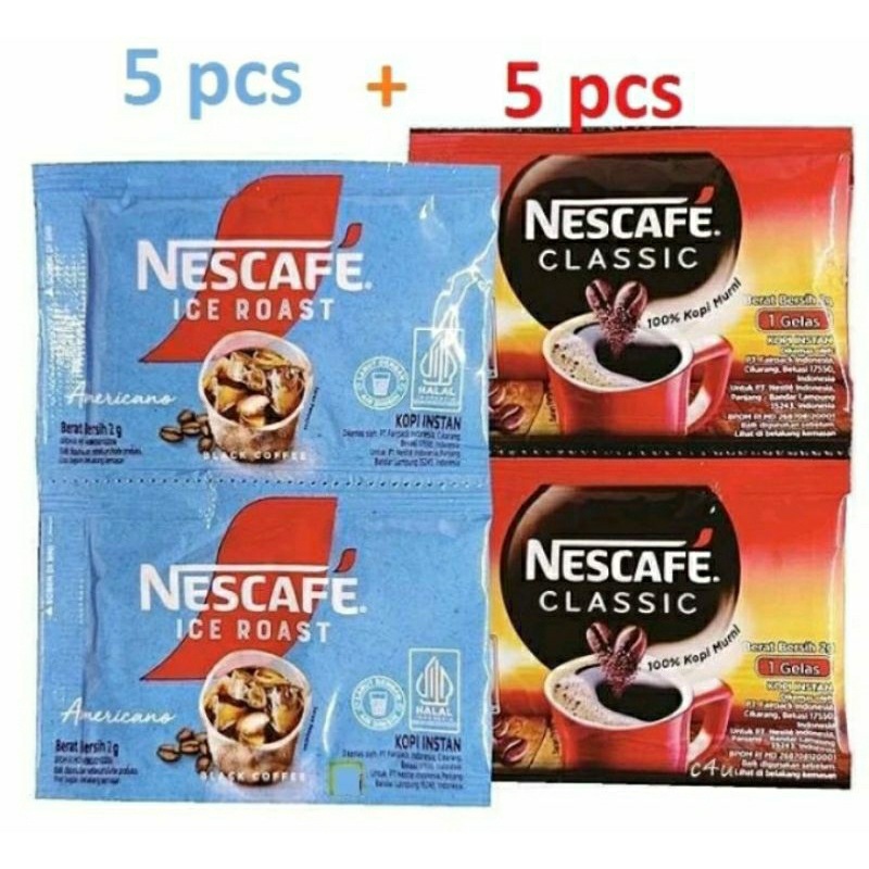 

PAKET HEMAT ) NESTLE NESCAFE KOPI MIX NESCAFE ICE ROAS AMERICANO 5 SACHET + NESTLE NESCAFE CLASSIC 5 SACHET