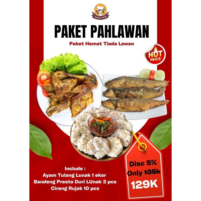 

PAKET PAHLAWAN - Ayam tulang lunak + bandeng presto + cireng rujak