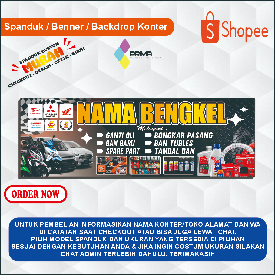 BANNER SPANDUK BENGKEL MOTOR CUSTOM DESAIN & UKURAN/ BANNER CUSTOM