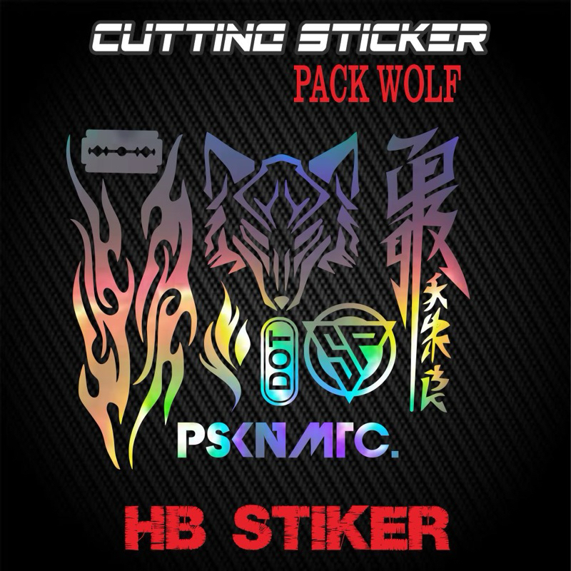 Sticker cutting set pack wolf api  logo sp dot kanji katakana pskn matic Stiker cuting helm motor ke