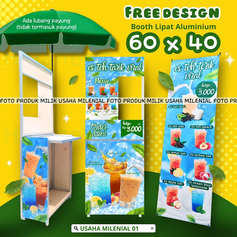 BOOTH LIPAT 60X40, MEJA LIPAT, BOOTH PORTABLE, GEROBAK MAKANAN, GEROBAK MINUMAN