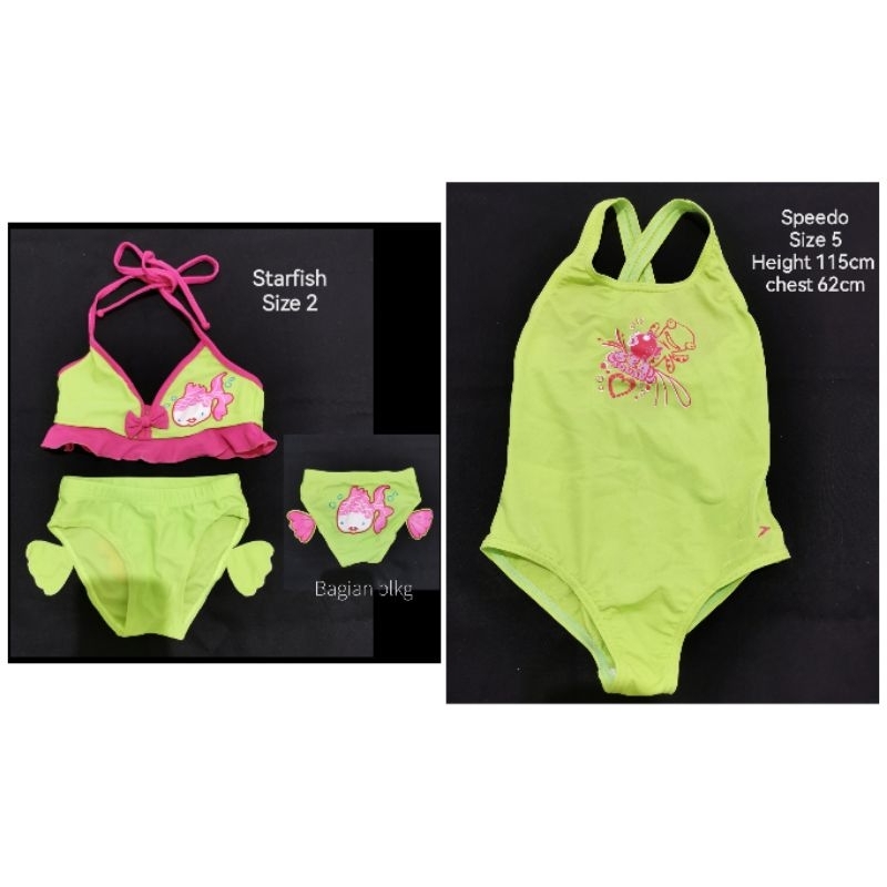 Preloved Baju Renang Bikini Set Anak Perempuan Speedo Starfish Hijau Neon