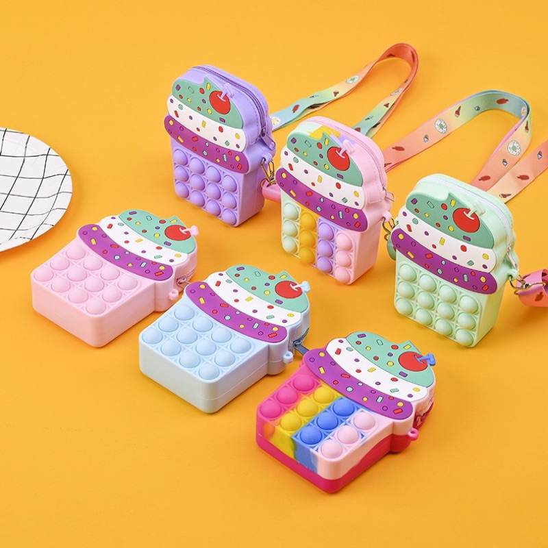 Tas Pop it Ice Cream / Tas Pop It Cup Cake / Tas Pop It Anak Perempuan / Tas Pop It Selempang Bag Lu