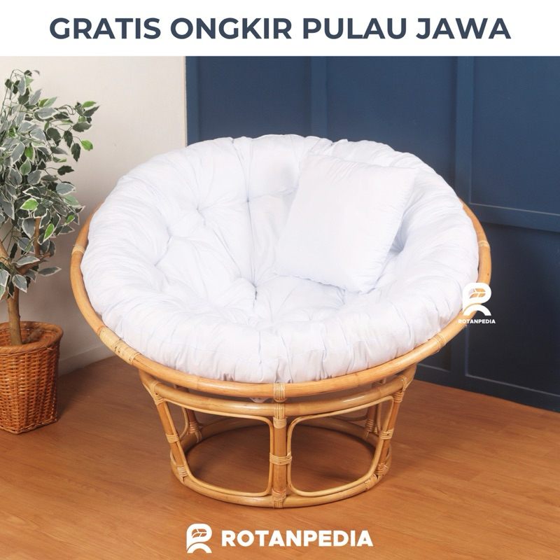 Kursi Santai Papasan Rotan Minimalis Dengan Kasur / Kursi Bulat Besar Parabola Rotan / Sofa Papasan 