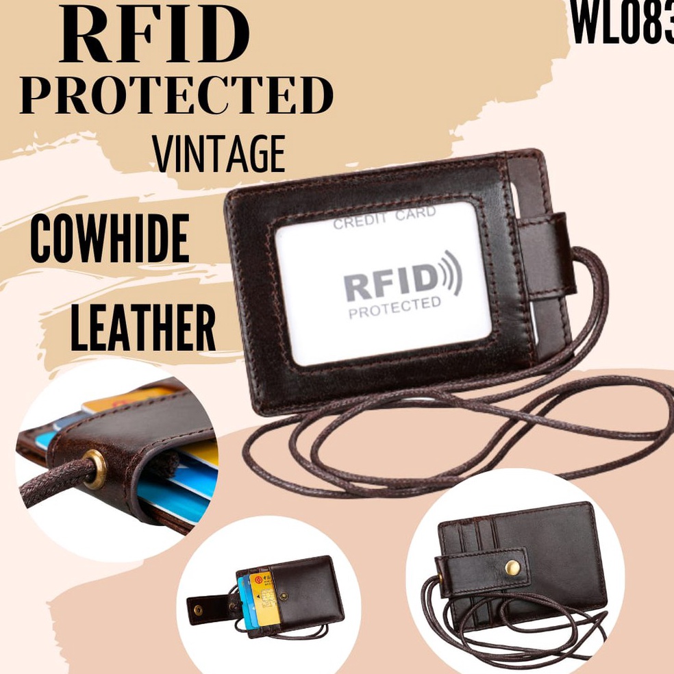 

Kualitas Tinggi WL83 ID CARD HOLDER RFID PROTECTION GENUINE LEATHER LANYARD NAME TAG GANTUNGAN TEMPAT KARTU KULIT