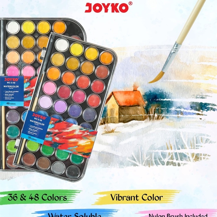 

Super Luar Biasa Joyko Watercolor Set Cat Air WC3 Isi 36 Warna