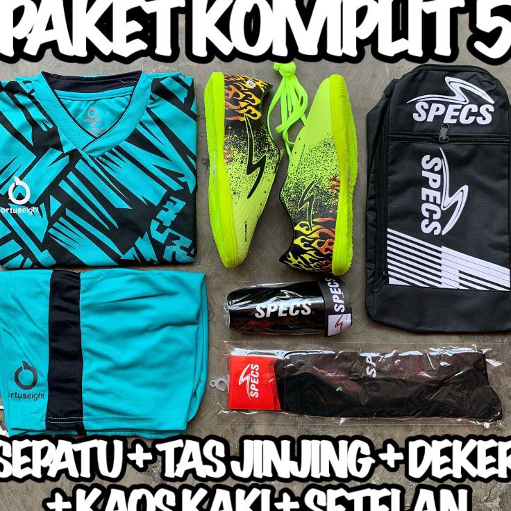 Paling Ekonomis  Sepatu Futsal Paket Komplit 5 Sepatu Tas Baju Deker Kaos Kaki Termurah Terlaris Bes