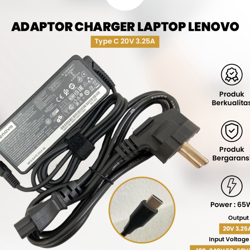FG2 Adaptor Charger Laptop Lenovo Orinal Tyep C 2V 325A Garansi 1 Tahun