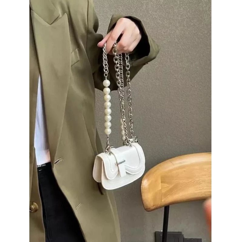 hot deals tas selempang wanita mini chiby pearl - slingbag tali rantay mutiara - tas mini elegan -