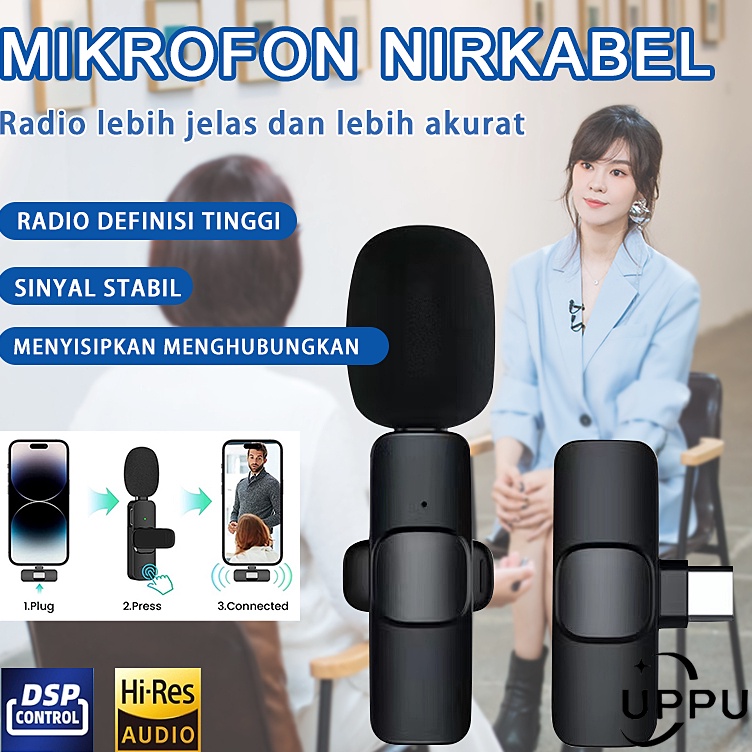 Langsung Ambil 24HCODUPPU Wireless Mic mikrofon lavalier Wireless Clip on Nirkabel Portabel Video pe