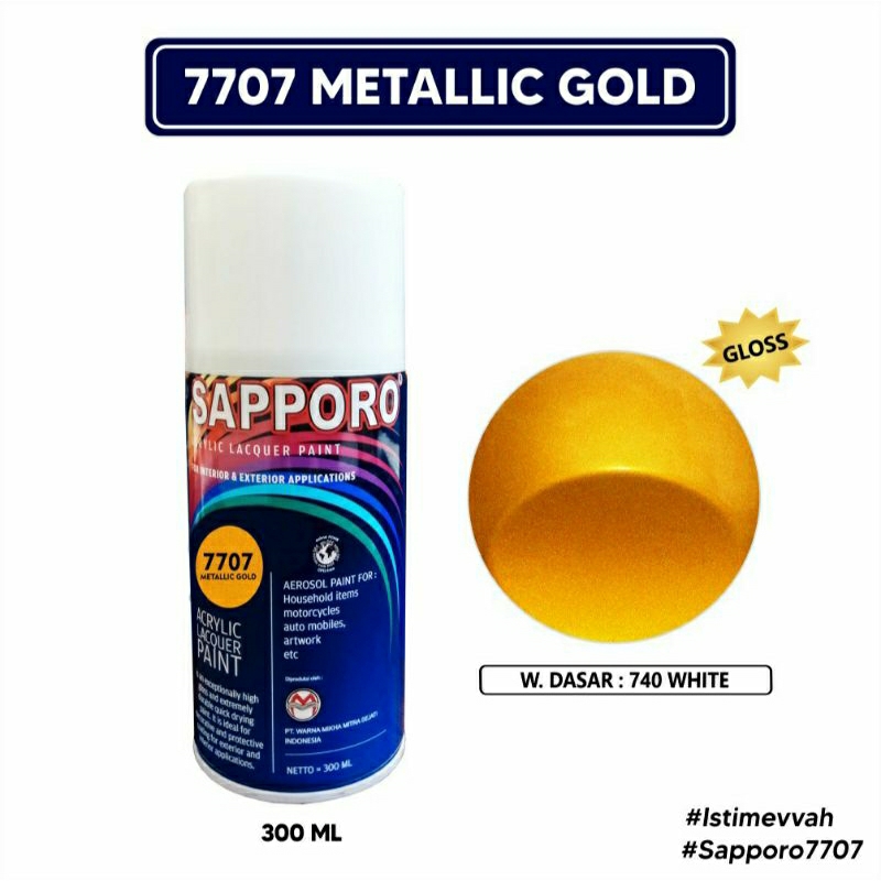 #MAU# Cat Semprot Sapporo 7707 Metallic Gold 300ml Kuning Emas Metallic Metalik Cat Spray Duco Sappo