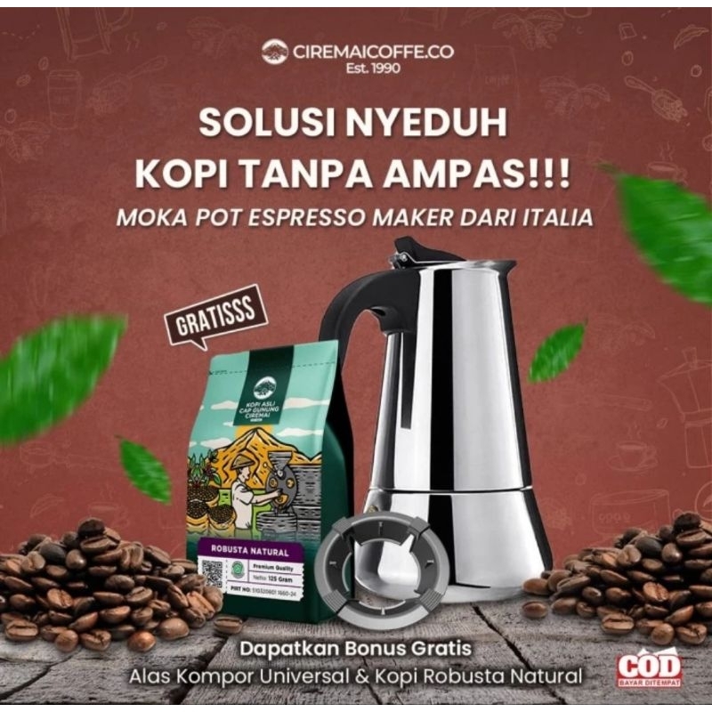 Paket Moka Pot Espresso Maker ( Moka Pot 6 cup 300 ml )