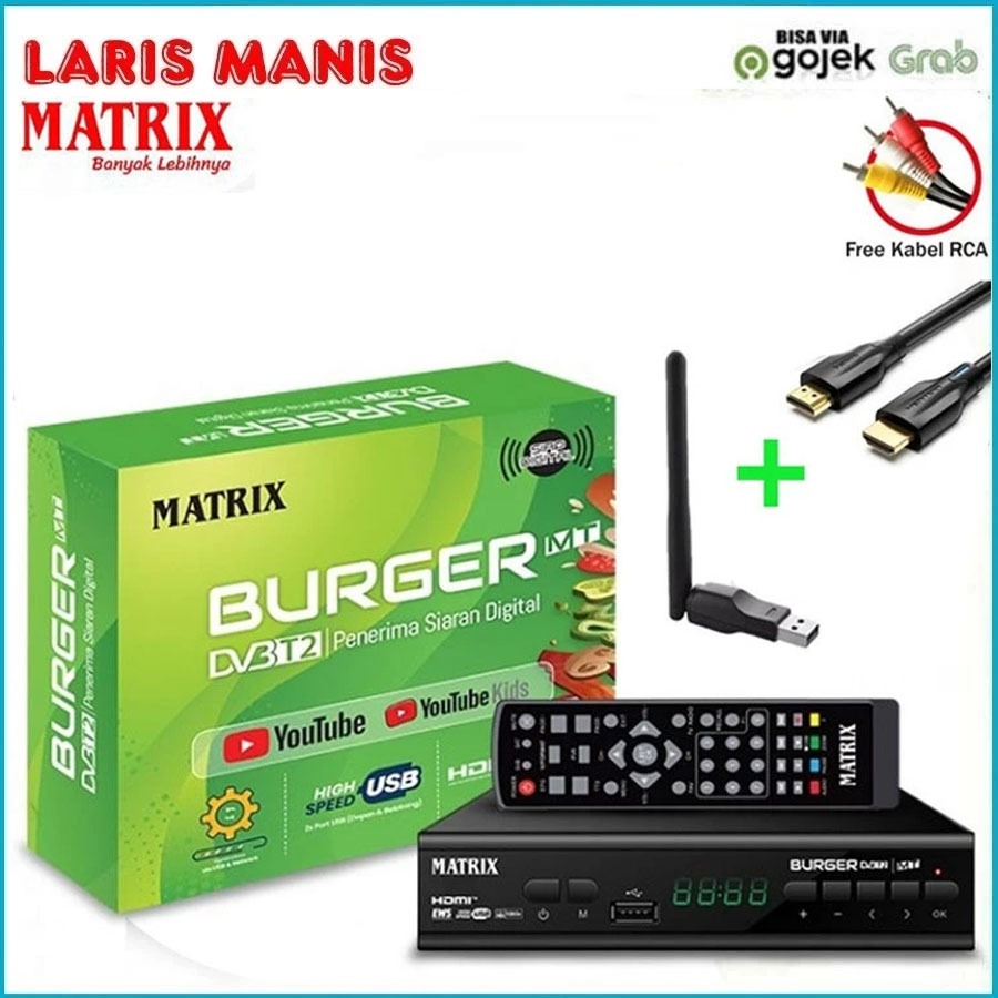 Set Top Box STB TV Digital DVBT2 Matrix Apple Burger Hijau DVB-T2