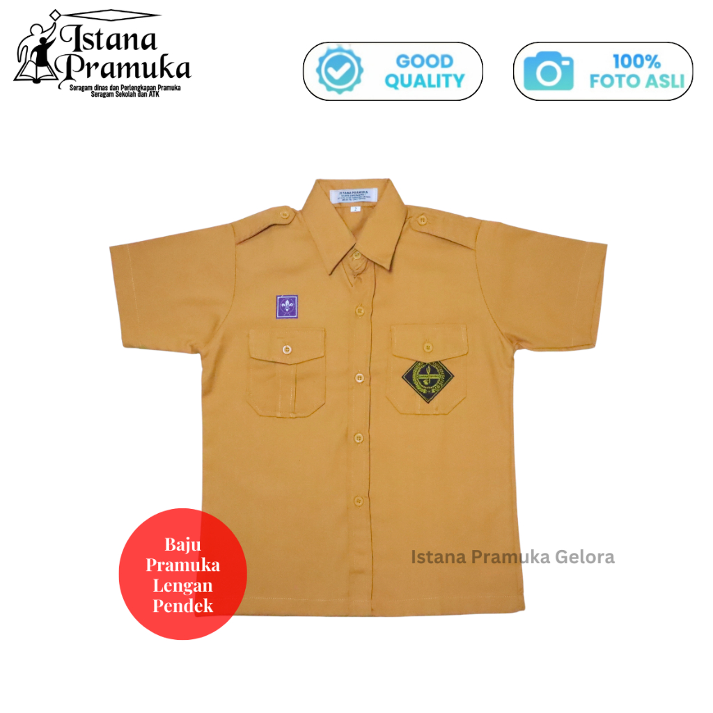(PREMIUM) Seragam Pramuka SD/ SMP Penggalang Lengan Pendek Baju Pramuka SD/ SMP Kemeja Pramuka SMP P