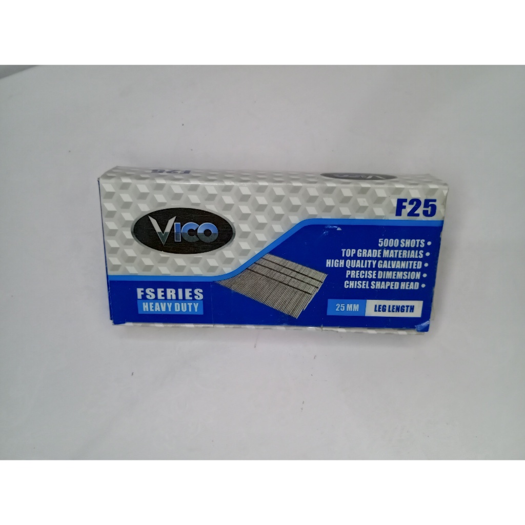 

( 1 BOX ) VICO Isi Staples Mesin Paku Tembak F25 Lurus Mata Air Nailer Nail Gun Angin Steples F 25 25MO/Refill Air Nailer Stapler Gun 1Box