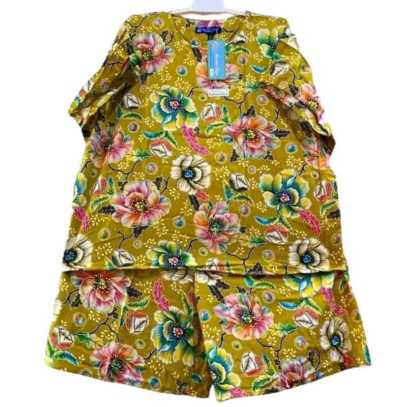 BABY DOLL /SETELAN PENDEK JUMBO ASLI BATIK KENCANA UNGU LABEL BIRU MAXI LL MOTIF BUNGA BUNGA TERBARU