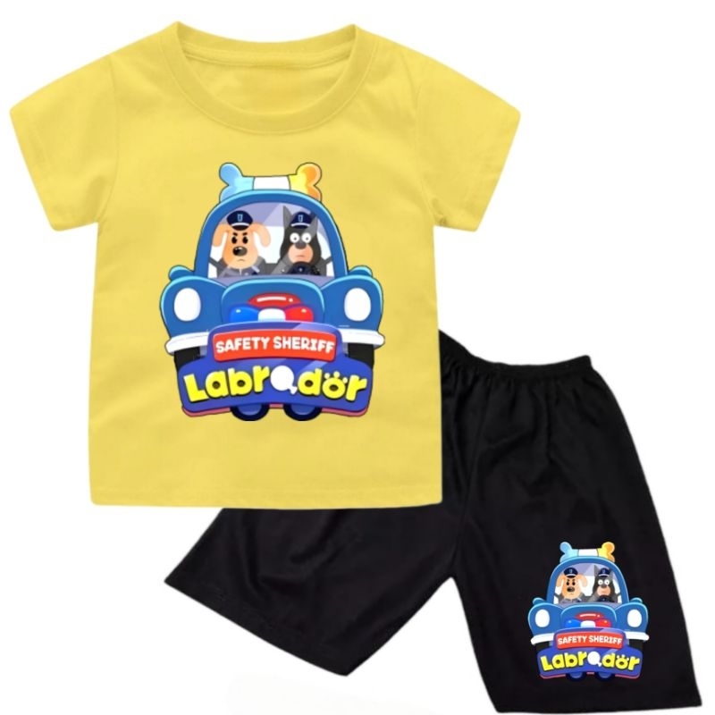SETELAN BAJU ANAK GAMBAR SAFETY SHERIFF LABRADOR/SETELAN KAOS ANAK KEPALA POLISI LABRADOR FILM ANAK