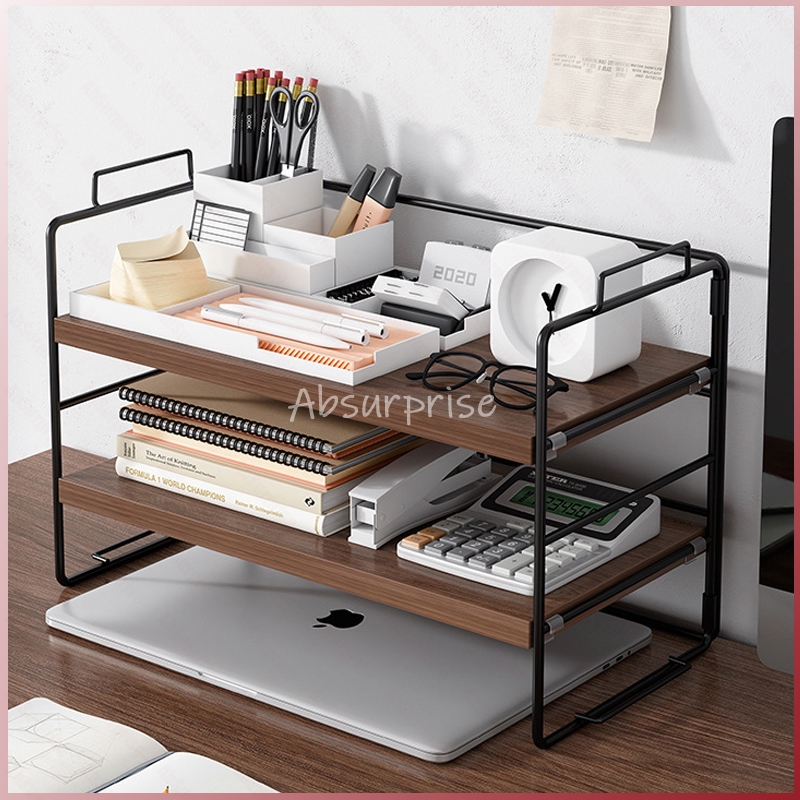 Rak Buku / Rak / Pengatur Desktop Kantor Sederhana / Pengatur Meja Besi Multi-Lapis Desktop Kecil / 